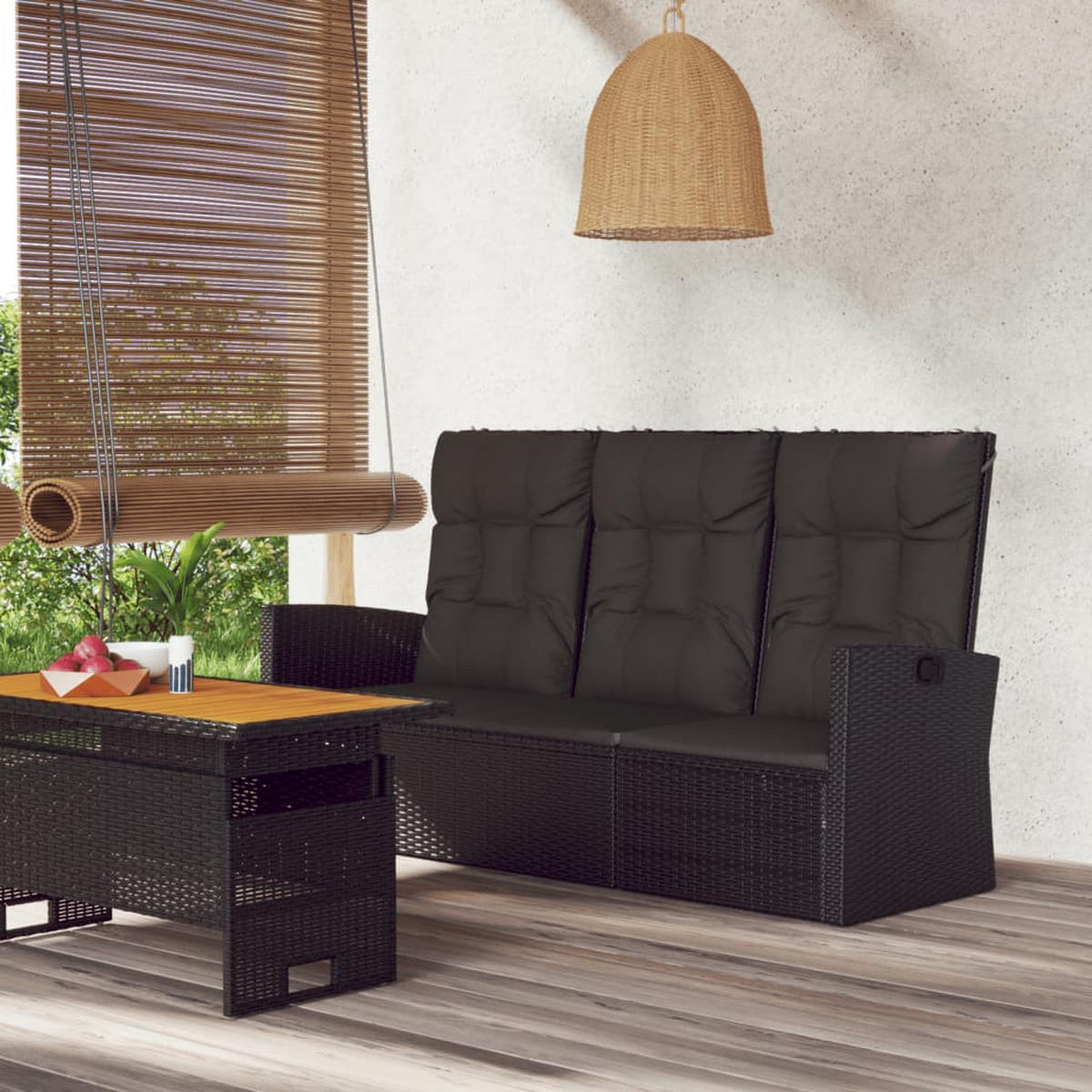 GARTENBANK Mit Liegefunktion & Kissen Schwarz 173Cm Poly Rattan - Schwarz, Kunststoff (173/95/62cm) - vidaXL
