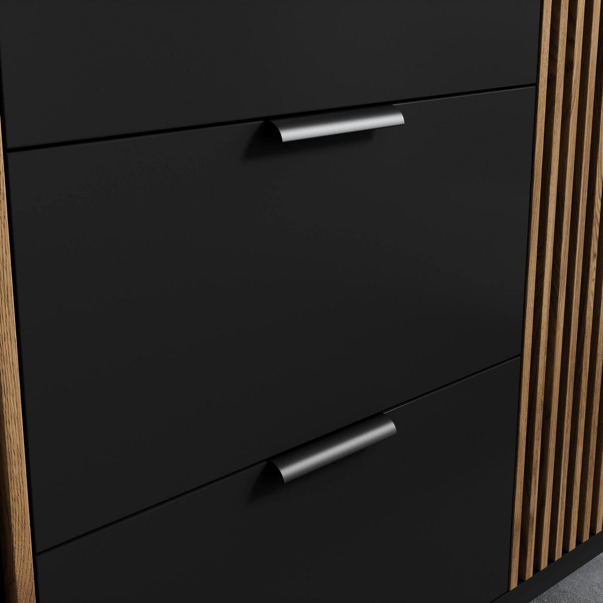 KOMMODE - Meteor (Schwarz + Artisan) - Schwarz, Holzwerkstoff/Metall (150/80/40cm) - Möblo