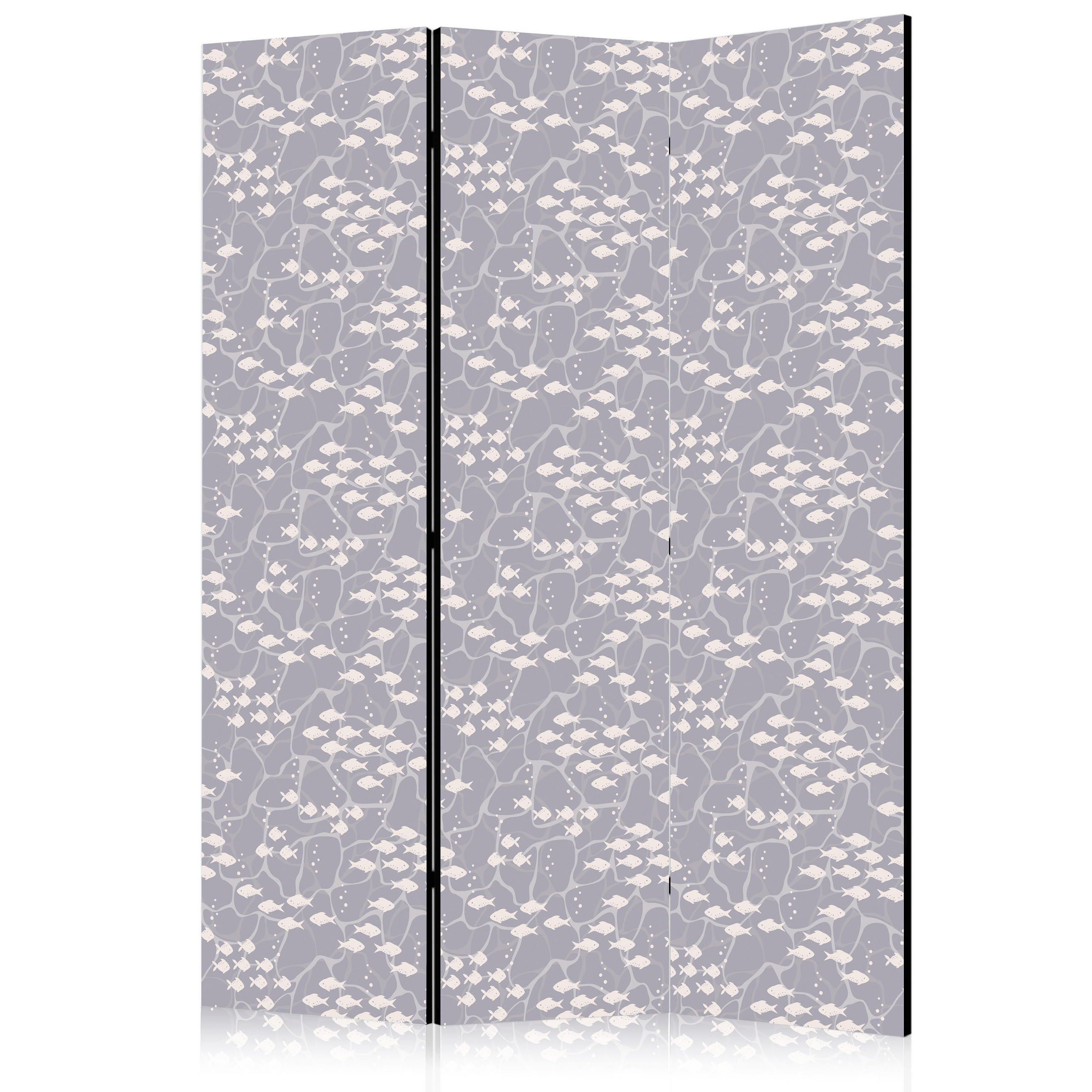 PARAVENT Beidseitig Bedruckter 3-tlg 135x172 cm Fischschwarm Boho Stil - Grau, Holz/Textil (135/172/3cm) - Muralo