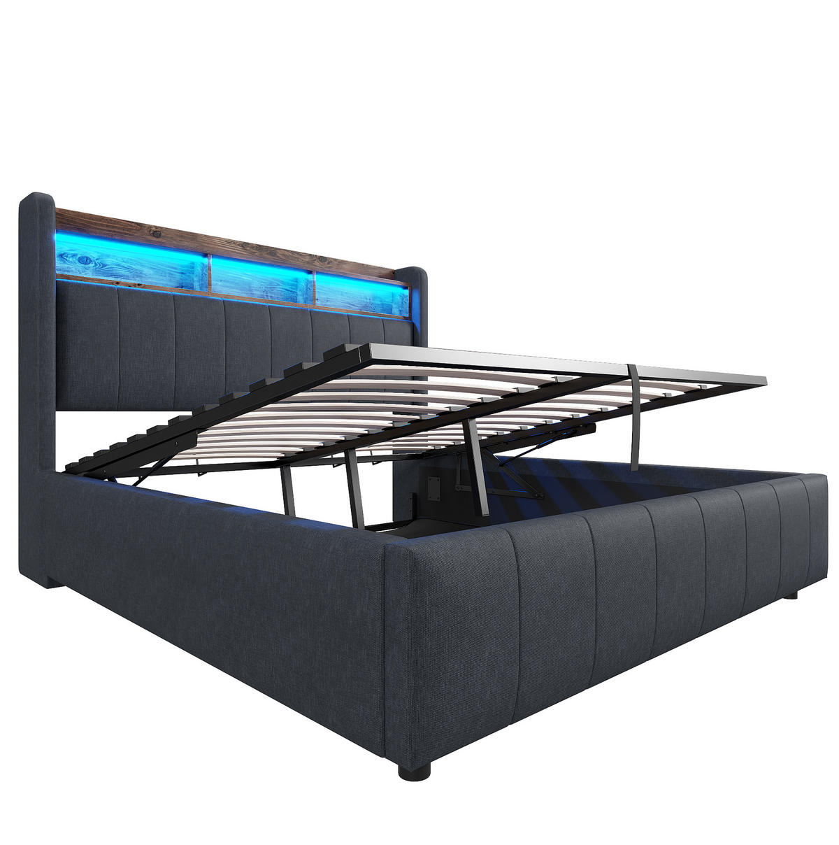 POLSTERBETT mit Stauraum und LED 140x200 cm Leinenstoff Grau - Grau, Metall (140/200cm) - Meubliv