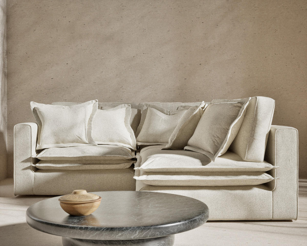 ECKSOFA Amalfi Creme Webstoff - Creme/Schwarz, Holz/Holzwerkstoff (238/222cm) - Maison de Reve