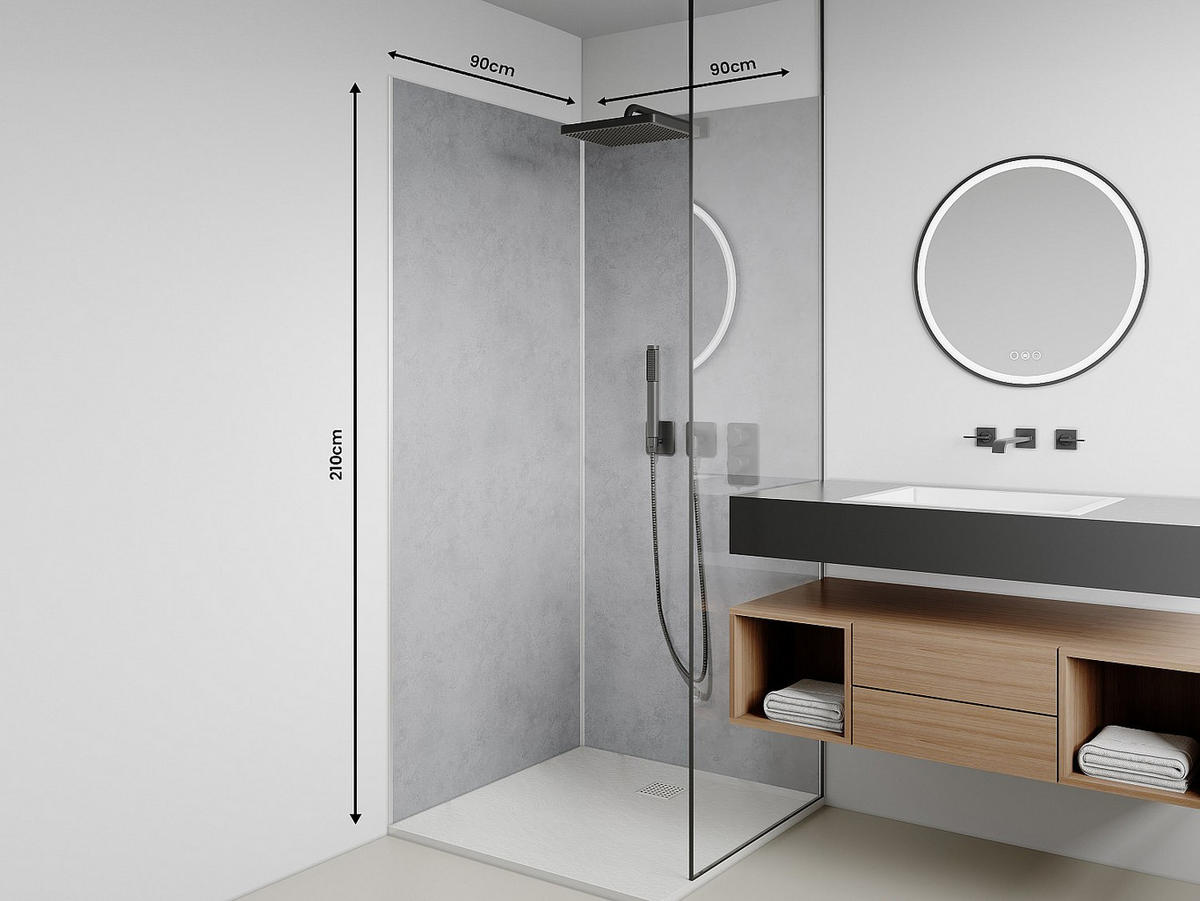 WANDPANEELE für Dusche - 90 cm x 90 cm - Plastik, Metall - Grau - ARFINO - Grau, Kunststoff/Metall (90/210/90cm) - Vente-Unique