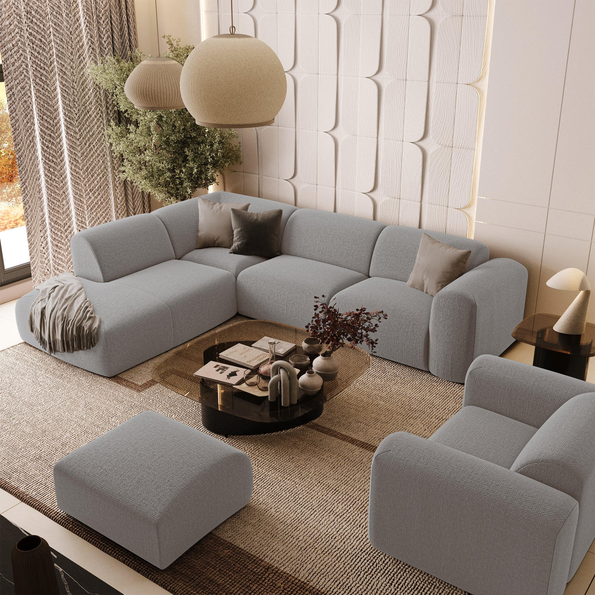 ECKSOFA LINKS Rastergewebe Hellgrau 269cm - Hellgrau/Grau, Textil (221/269cm) - Sia Home