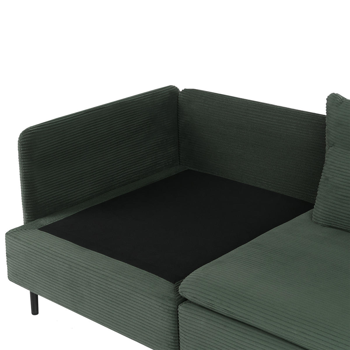 ROHOVÁ POHOVKA modul 3-místná Manšestr Tmavě zelená levostranná Egeris - zelená barva, textil (275/149cm) - Beliani