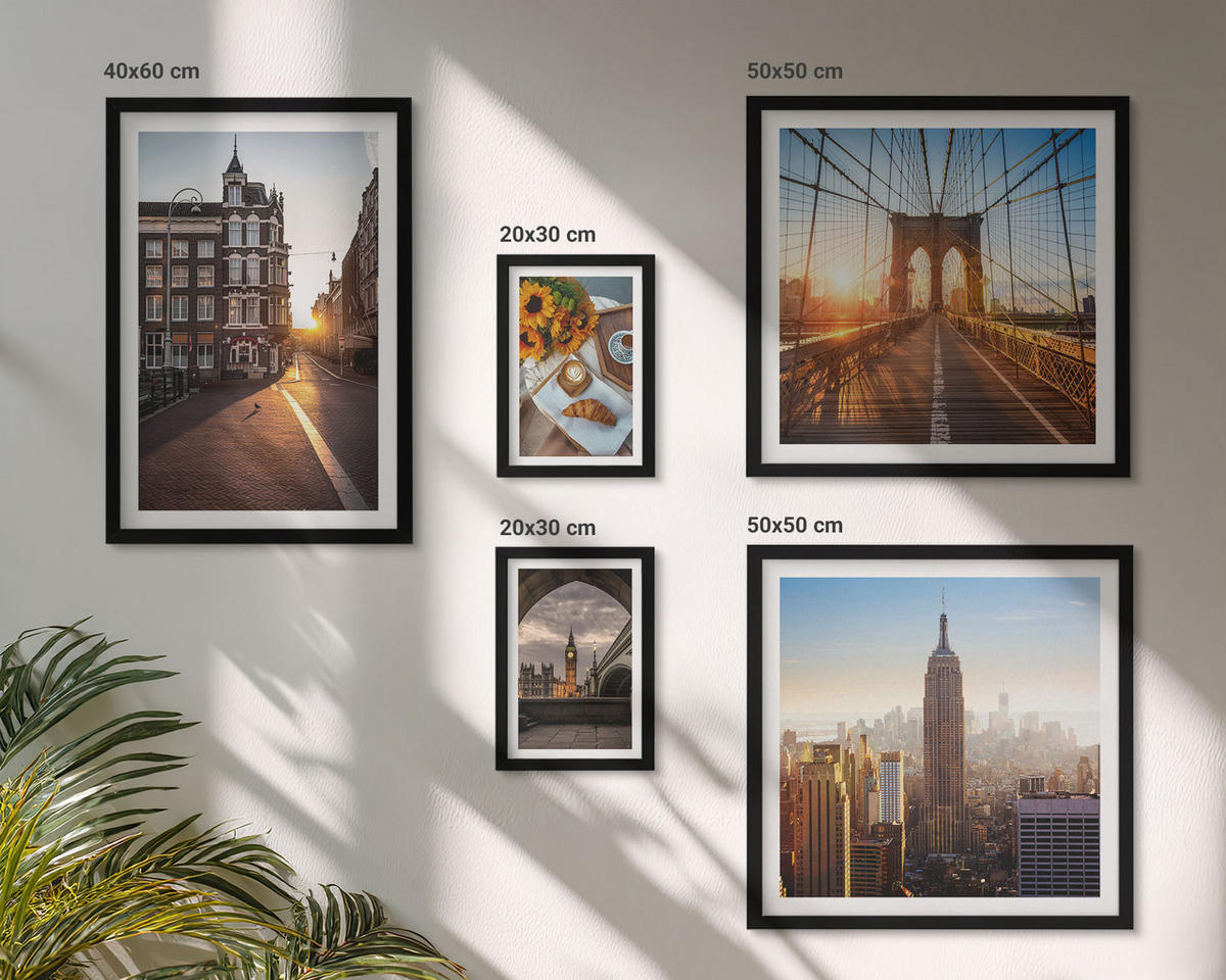 BILDER SET 5er Set - 50x50 cm & 20x30 cm & 40x60 cm Schwarzer Rahmen - Venezianische Straßen Wasserarchitektur - Schwarz, Kunststoff (40/60cm) - TULUP