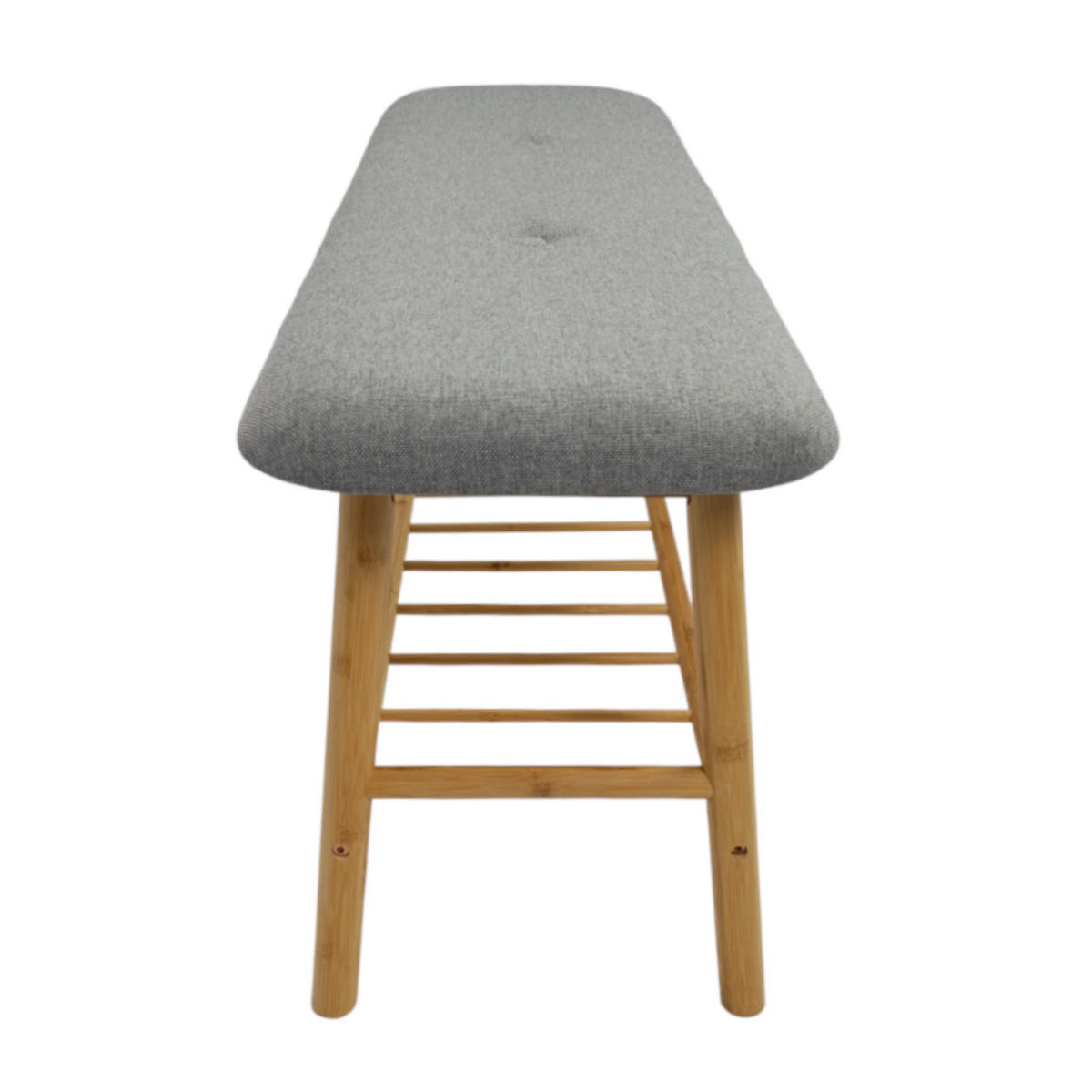 SCHUHBANK Bambus Grau Naturfarbe mit Stoffpolster & Ablage 90/30/43 cm - Grau, Holz/Textil (90/43/30cm) - Begryf
