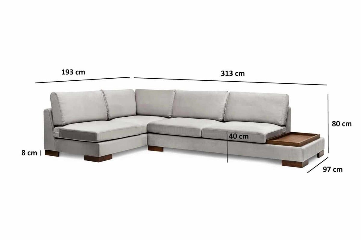 ECKSOFA mit Hocker und Lounge-Design - Walnussfarben/Hellgrau, Holz/Textil (313/193cm) - myHomelando