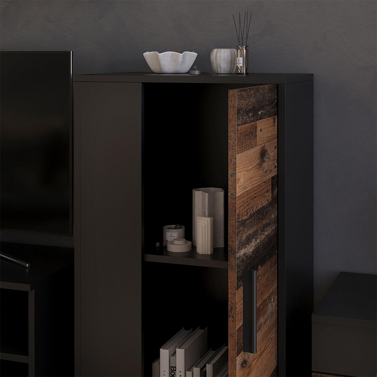 KOMMODE Berno Schwarz/Oldstyle 50.1 x 87.3 cm mit 2 Fächern - Schwarz/Braun, Holzwerkstoff (50.1/87.3/28.3cm) - Vicco