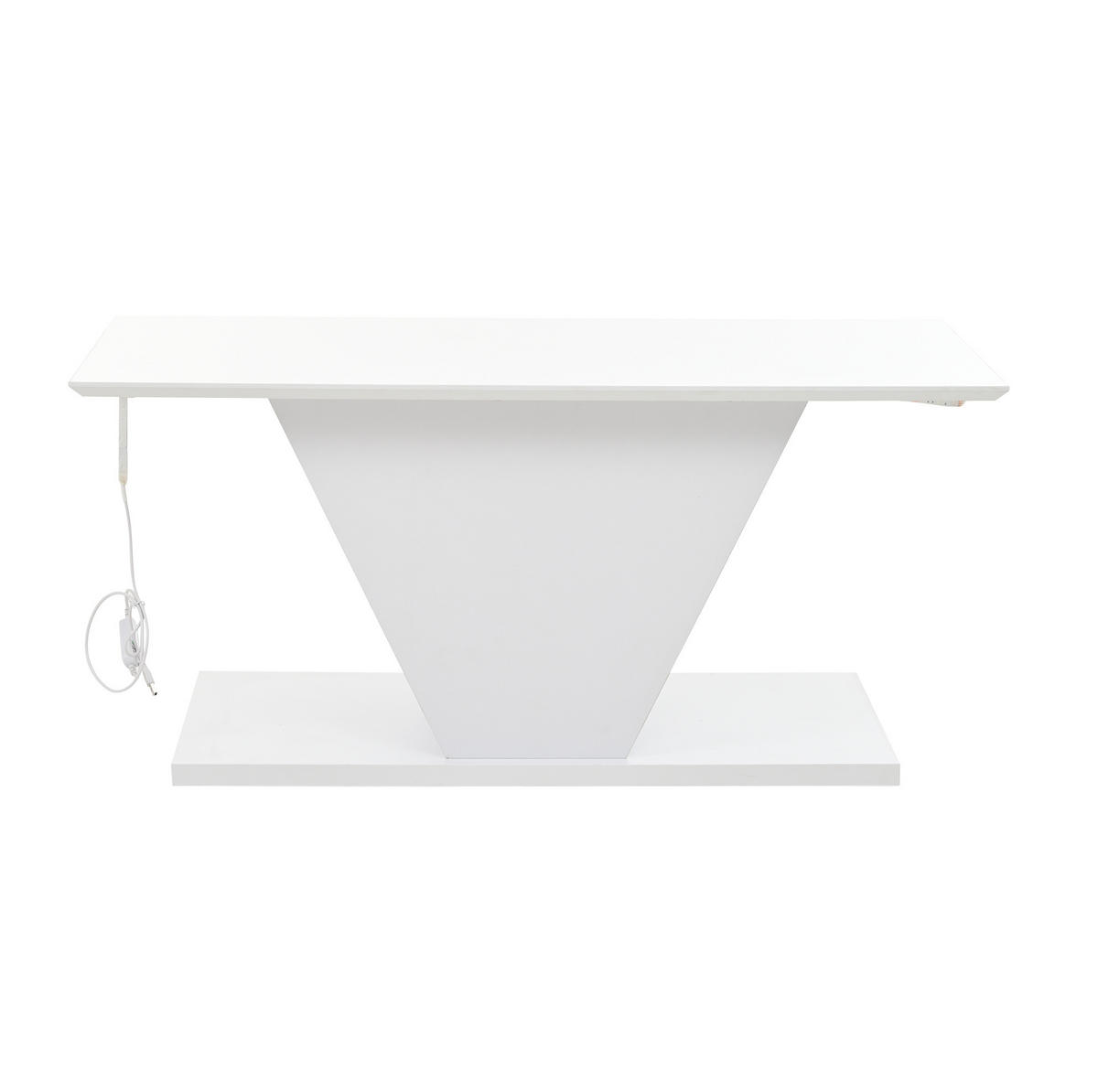 COUCHTISCH mit LED 100 x 50 x 46 cm Hochglanz Weiß V-Form - Weiß, Holzwerkstoff (100/50/46cm) - Meubliv