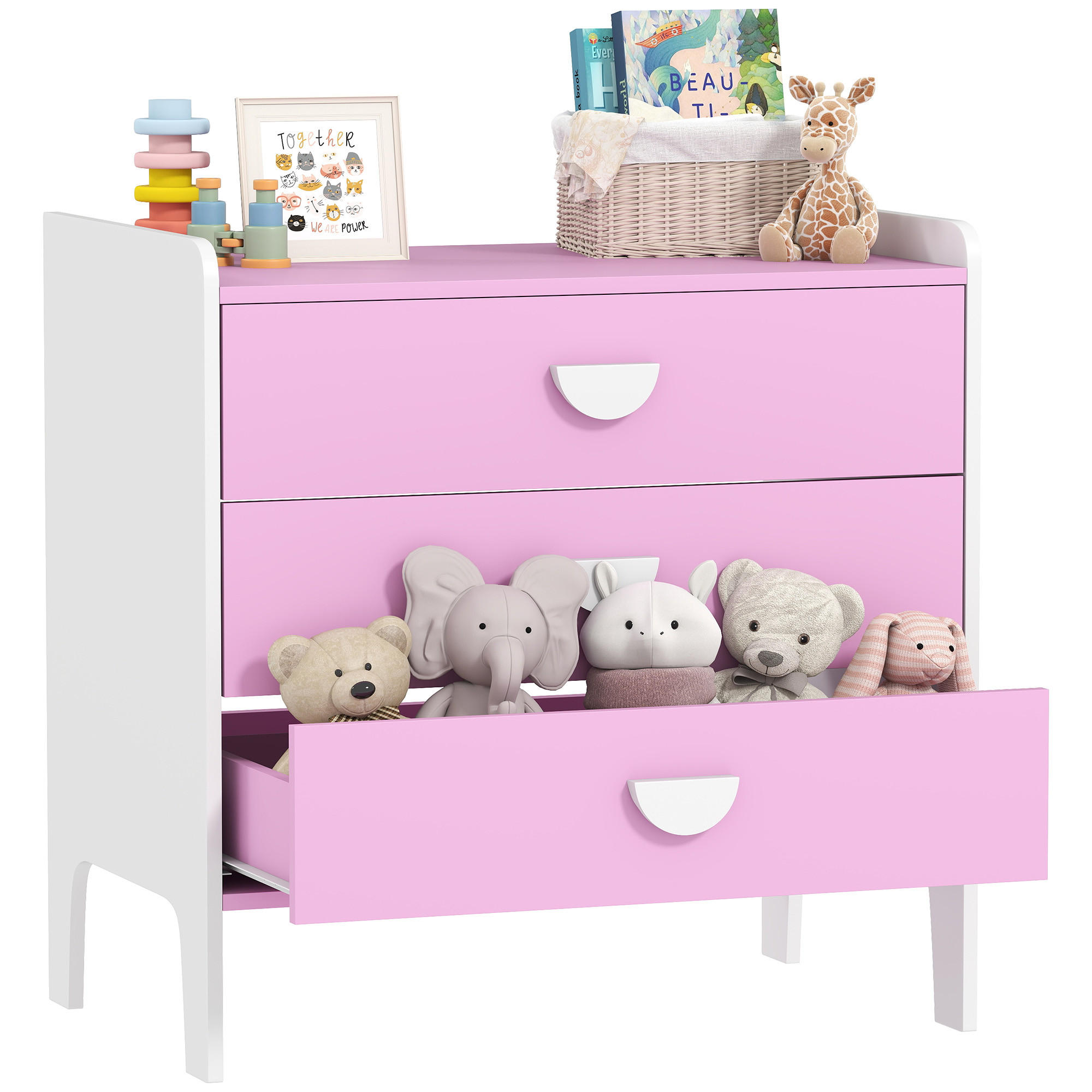 KOMMODE DE-09560 3 Schubladen Rosa - Pink, Holzwerkstoff (60/60/40cm) - ComfortXL