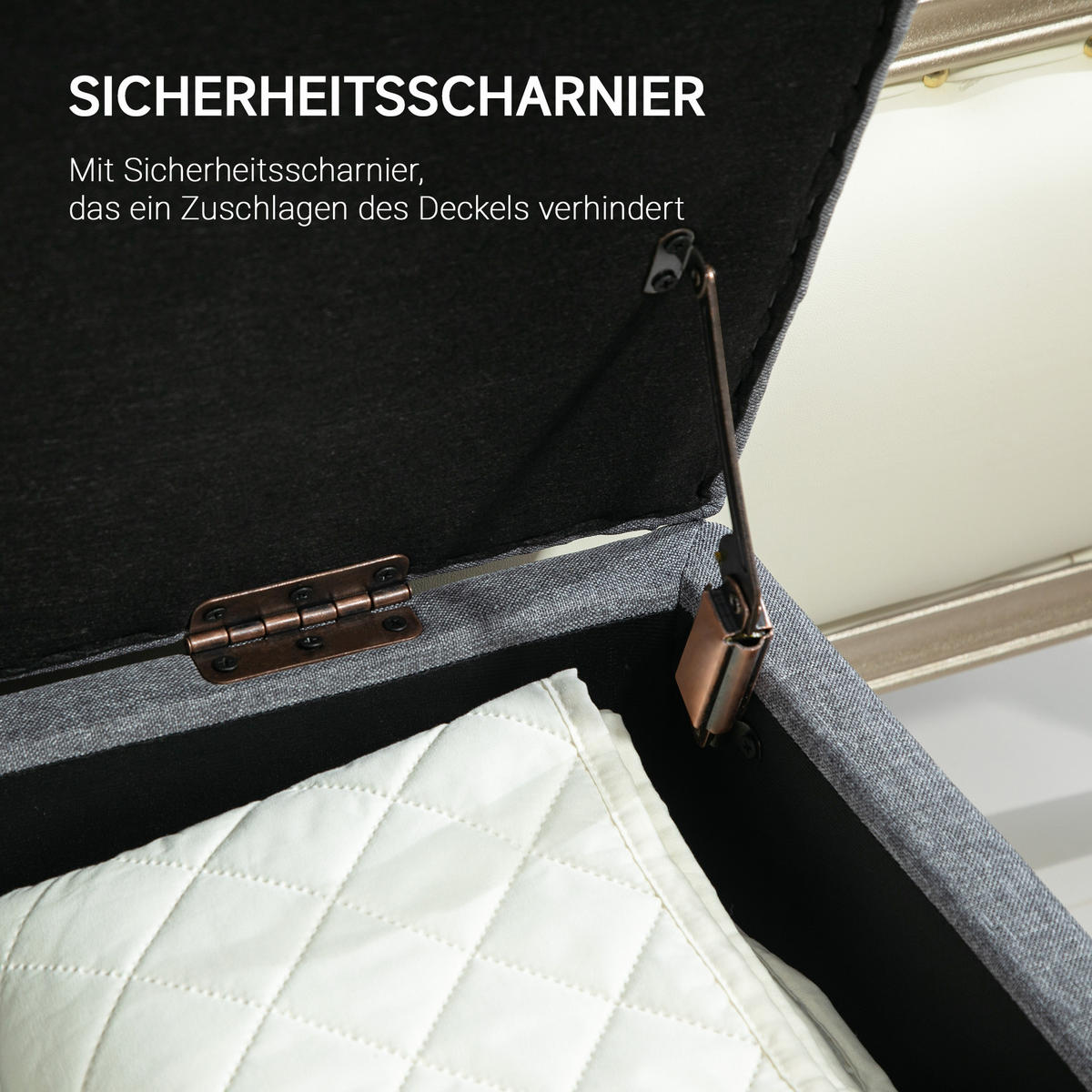 LUXUS Sitzbank Polsterbank mit Stauraum Armlehnen Polyester Holz Hellgrau - Hellgrau, Kunststoff (40/44/100cm) - HOMCOM