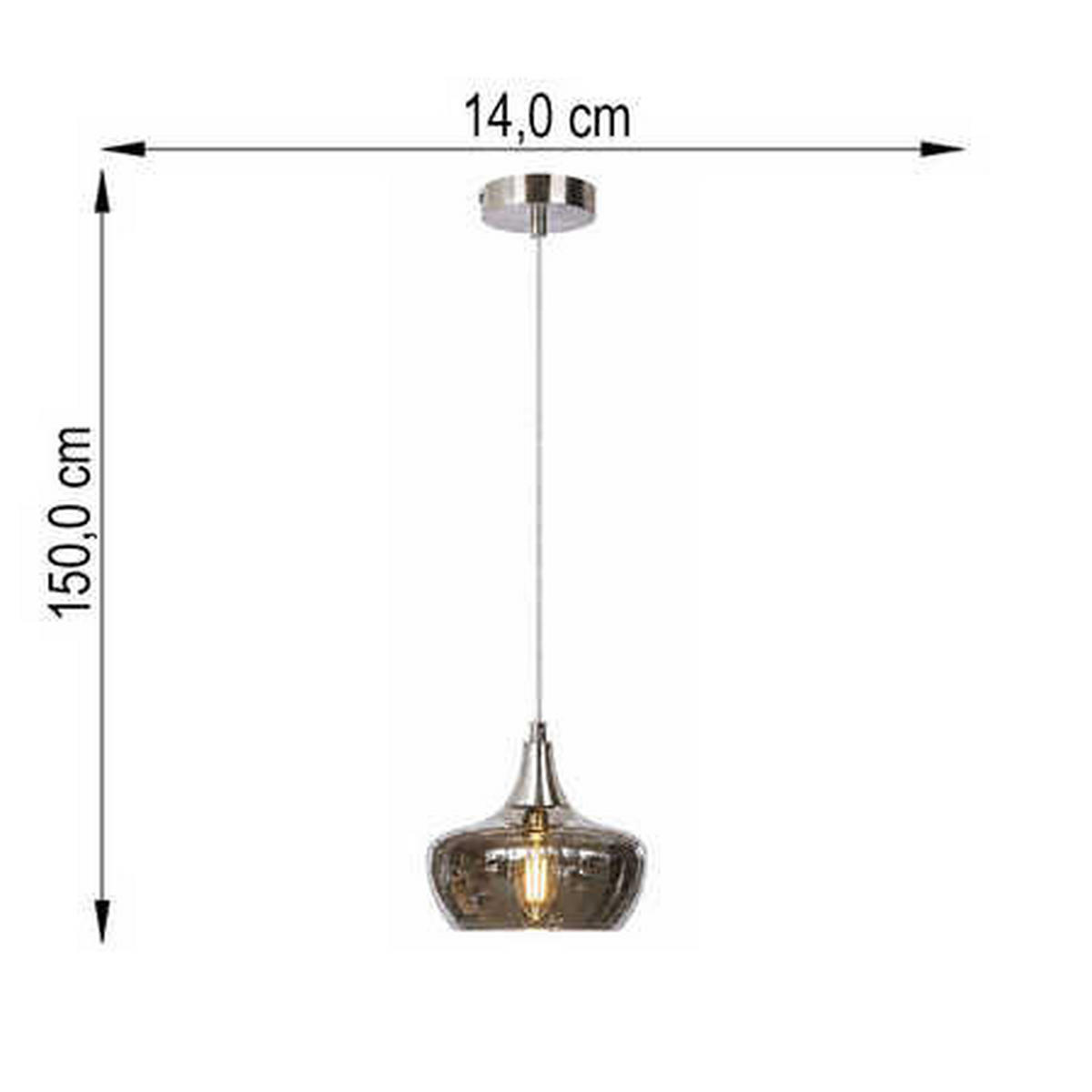PENDELLEUCHTE Glas Rauchgrau Nickel - Orange, Glas (14/14/150cm) - Globo Lighting