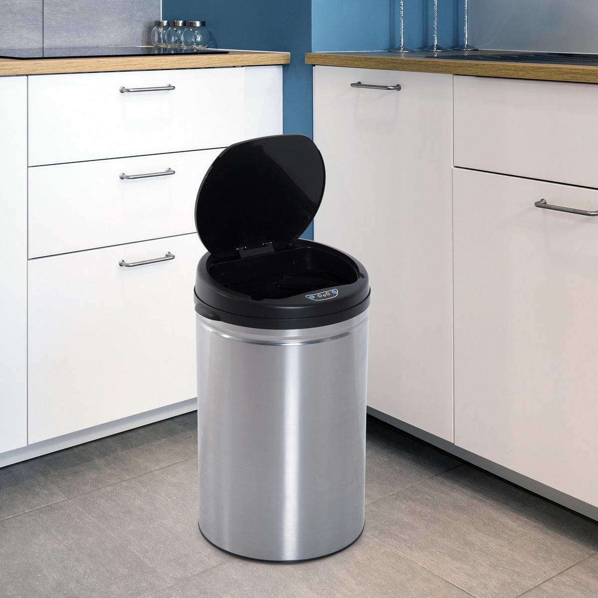 MÜLLEIMER 30L Edelstahl Silber Automatischer Abfalleimer 30,5/51,5/30,5 cm - Silberfarben, Metall (30.5/51.5/30.5cm) - Rolipo