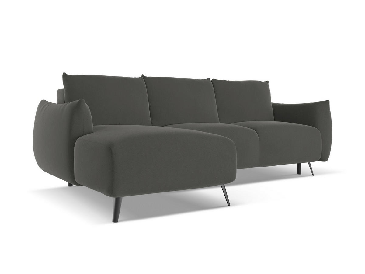 ECKSOFA mit Schlaffunktion Samt Stoff Grau - Dunkelgrau/Schwarz, Textil/Metall (162/242cm) - Makamii