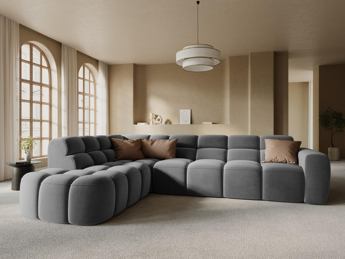 ECKSOFA links Lisa aus Samt hellgrau 5 Sitzplätze - Hellgrau, Textil (234/293cm) - Micadoni