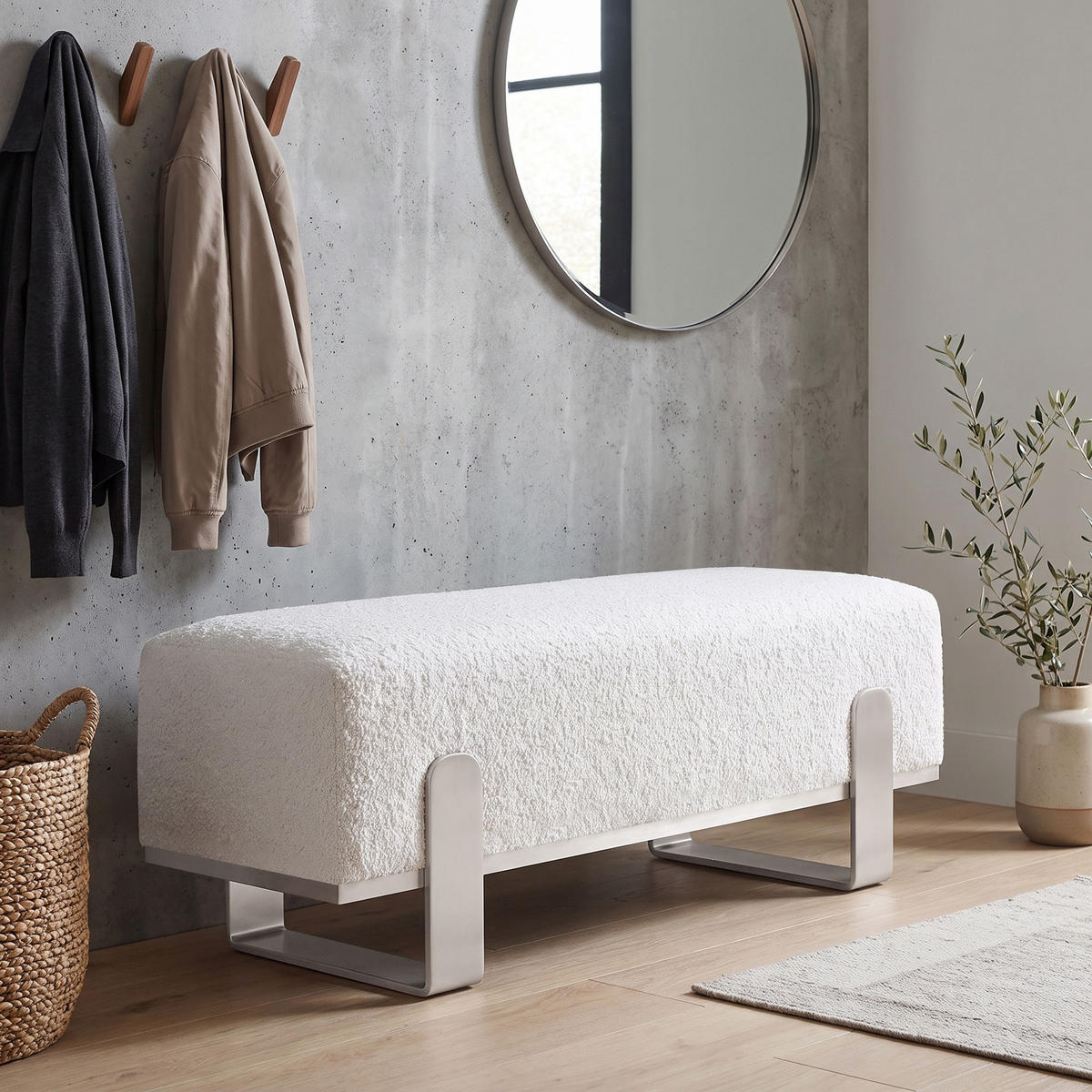 SITZBANK Melissa, Polsterbank 100 cm mit Metallgestell, Bouclé-Stoff, Hellbeige+Kaschmir - Kaschmir/Beige, Metall (100/47/35cm) - Beautysofa