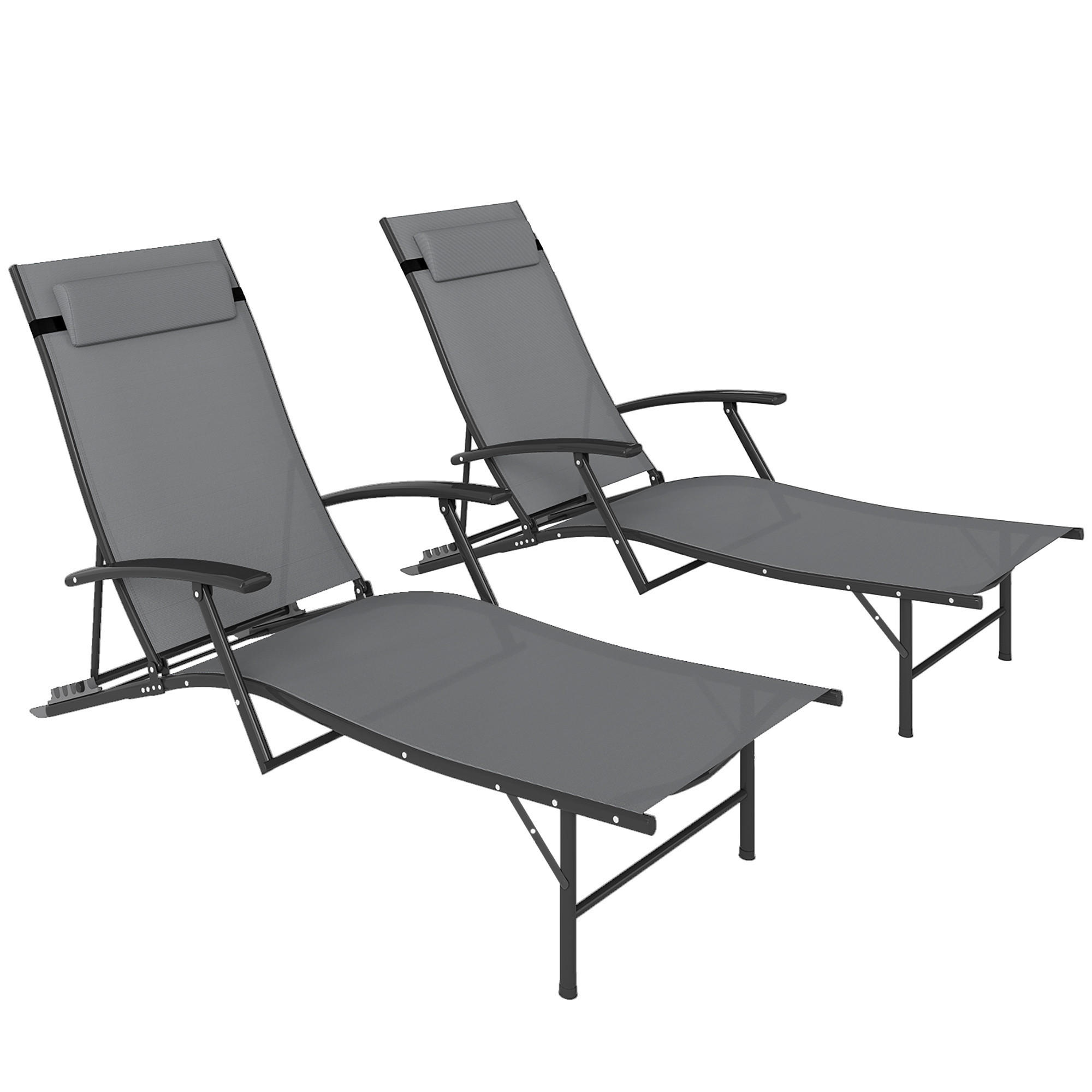 SONNENLIEGE Set mit 2 klappbaren Gartenstühlen mit 4-fach verstellbarer Rückenlehne und Kissen,154*64*87 cm ,Grau - Grau, Metall (64/87/154cm) - Vallsero