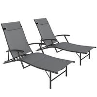 SONNENLIEGE Set mit 2 klappbaren Gartenstühlen mit 4-fach verstellbarer Rückenlehne und Kissen,154*64*87 cm ,Grau - Grau, Metall (64/87/154cm) - Vallsero