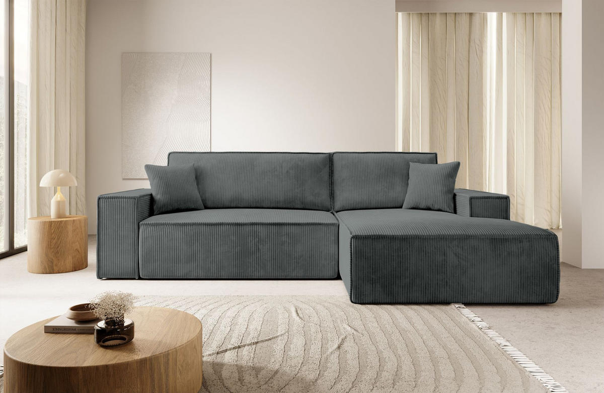 ECKSOFA Farese Grau mit Cordbezug, rechts - Dunkelgrau/Schwarz, Kunststoff/Textil (167/267cm) - Selsey