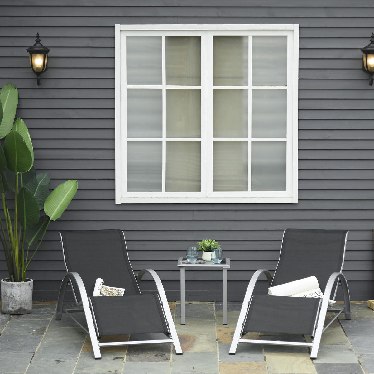 GARTENLIEGE Grau, Schwarz 2 Stück - Grau, Metall (169/66/59cm) - GiPP