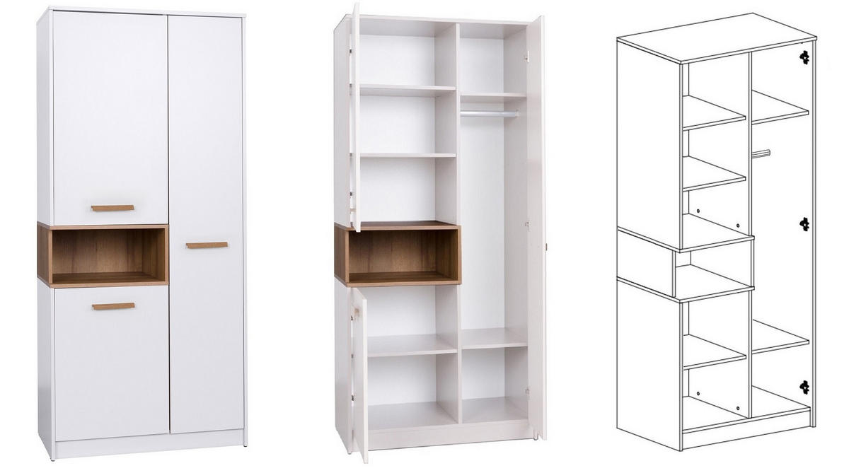 DREHTÜRENSCHRANK KLEIDERSCHRANK MIT AUFSATZ GRANT G1/18B WEIß 88/235/54 - Weiß, Holzwerkstoff (88/235/54cm) - Marmex Möbel