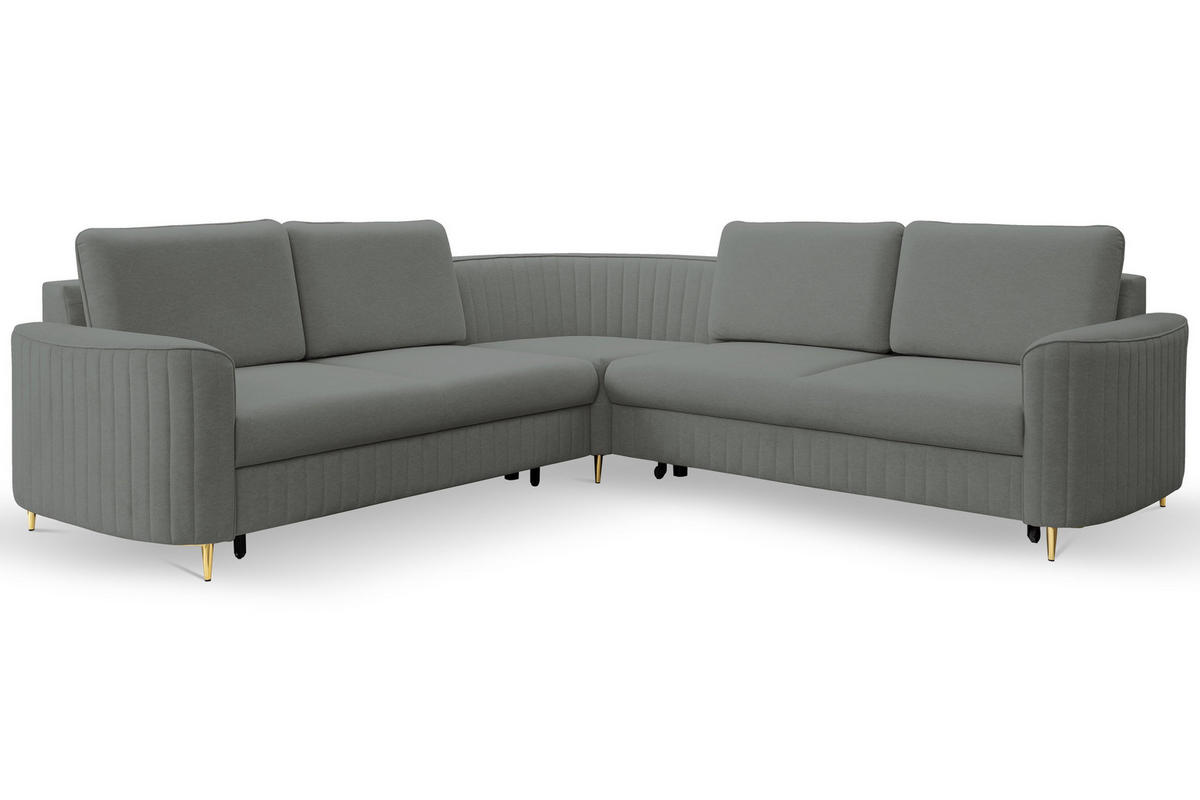 ECKSOFA VELA R-S Grau Velours-Stoff mit Schlaffunktion - Grau, Holz (251/251cm) - MASSENO