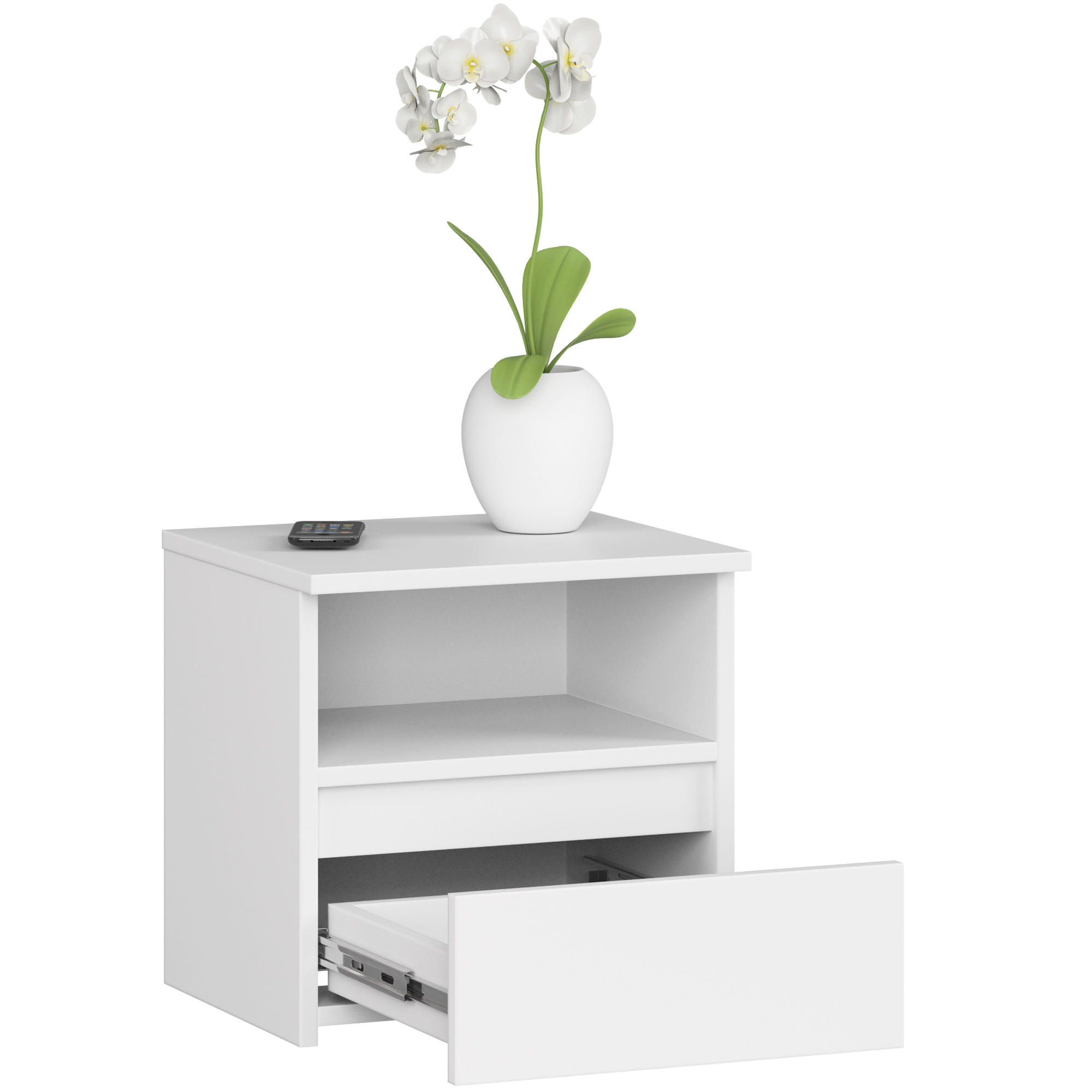 NACHTSCHRANK Weiß 40x35x40 cm - Weiß/Sonoma Eiche, Holzwerkstoff (40/40/35cm) - Akord