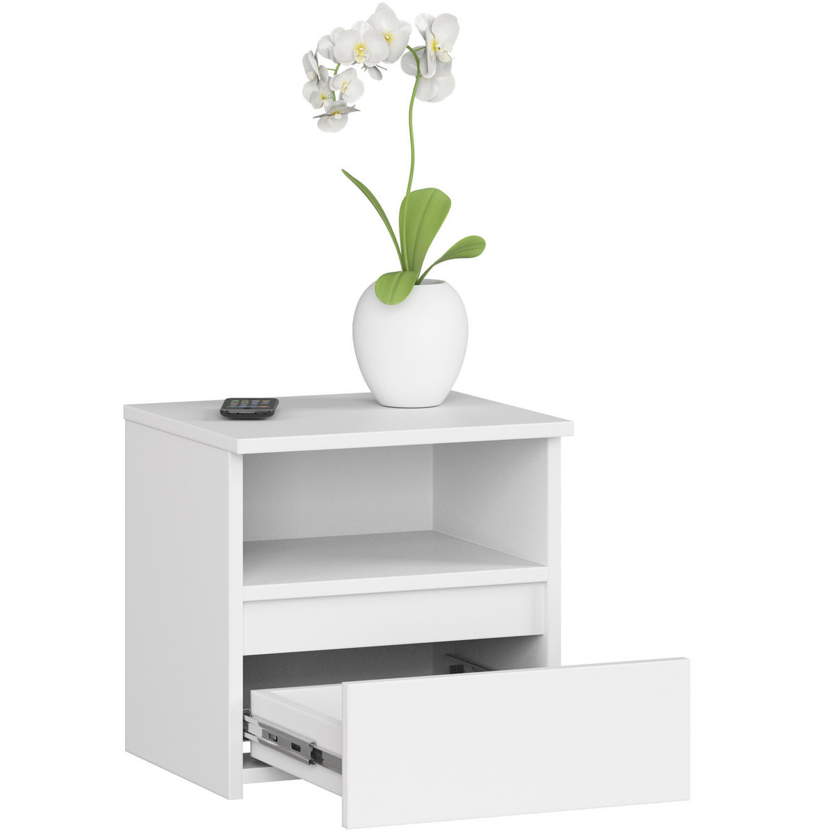NACHTSCHRANK Weiß 40x35x40 cm - Weiß/Sonoma Eiche, Holzwerkstoff (40/40/35cm) - Akord