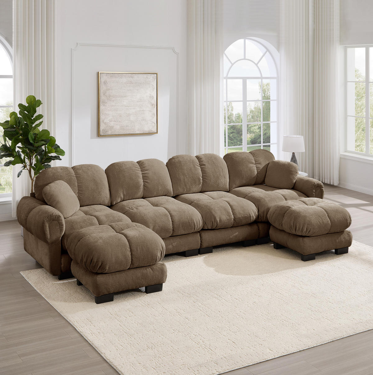 SOFA 330/149/90 cm in Braun aus Chenille mit modularer U-Form - Braun, Textil (149/90/330cm) - Flora Grace