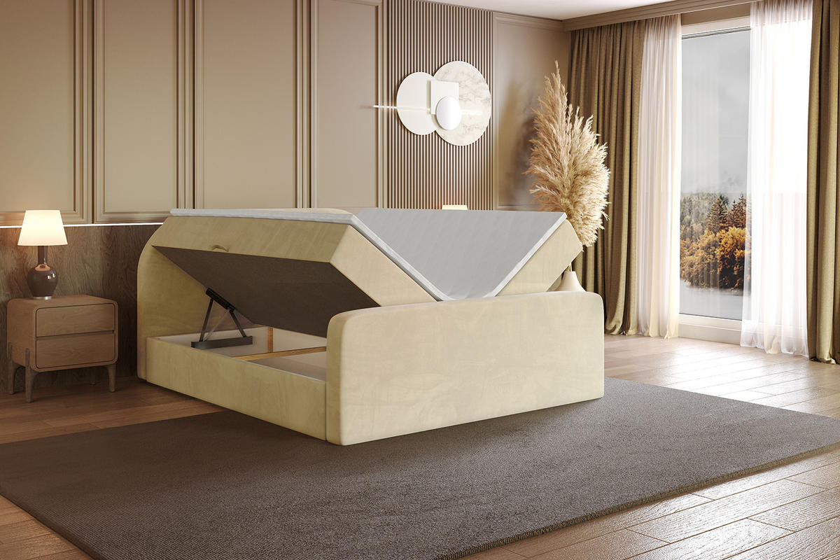 BOXBETT mit Matratze H4 und Lattenrost - NOX-Z - 180x200 - Beige Monolith - Beige, Holzwerkstoff (180/200cm) - ALTDECOR