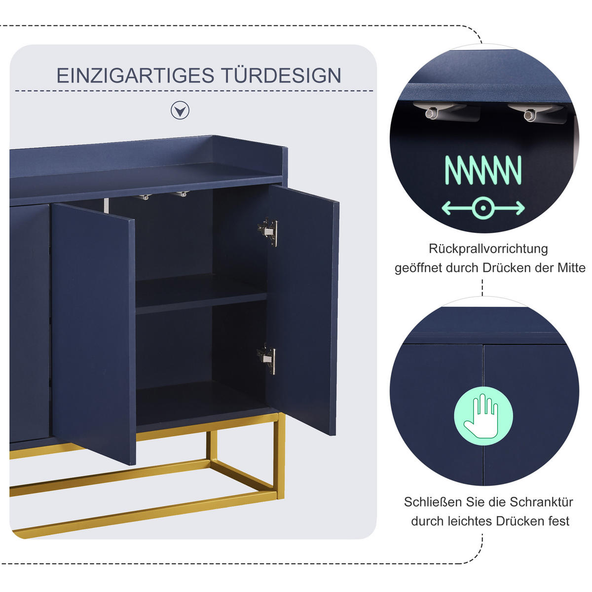 SIDEBOARD Marineblau 120/30/80 cm - Blau, Holzwerkstoff/Metall (30/80/120cm) - Urban Meuble