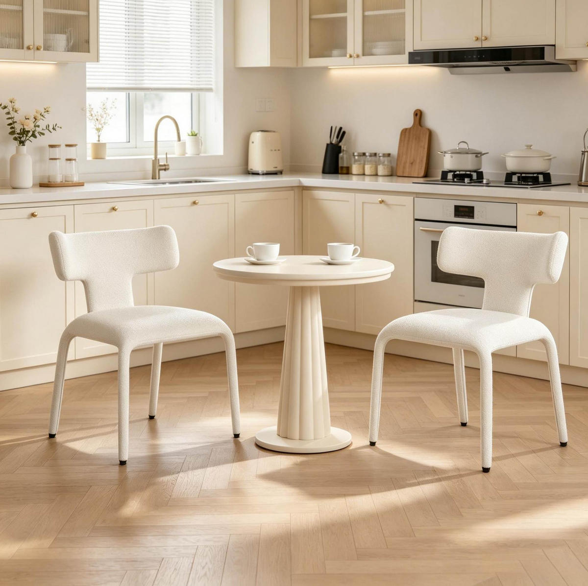 ESSSTUHL mit Rollen 53 x 53 x 78 cm 2er-Set Apricot Cream - Weiß, Metall (53/78/53cm) - Meubliv