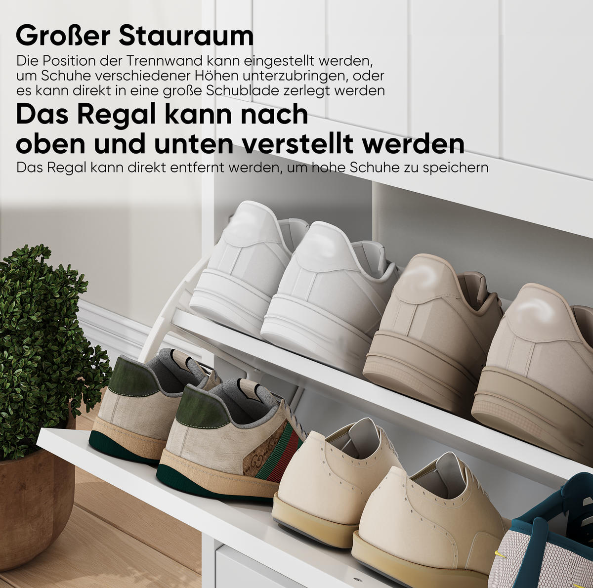 SCHUHSCHRANK 60 cm mit 2 Klappschubladen und verstellbaren Fächern, Weiß - Weiß, Holzwerkstoff (60/80/24cm) - Redom