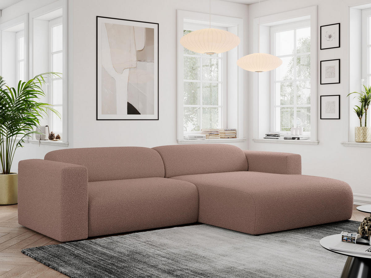 ECKSOFA PASADENA Rosa Bouclé - Rechts Seite - Schwarz/Rosa, Kunststoff/Textil (180/288cm) - MKS
