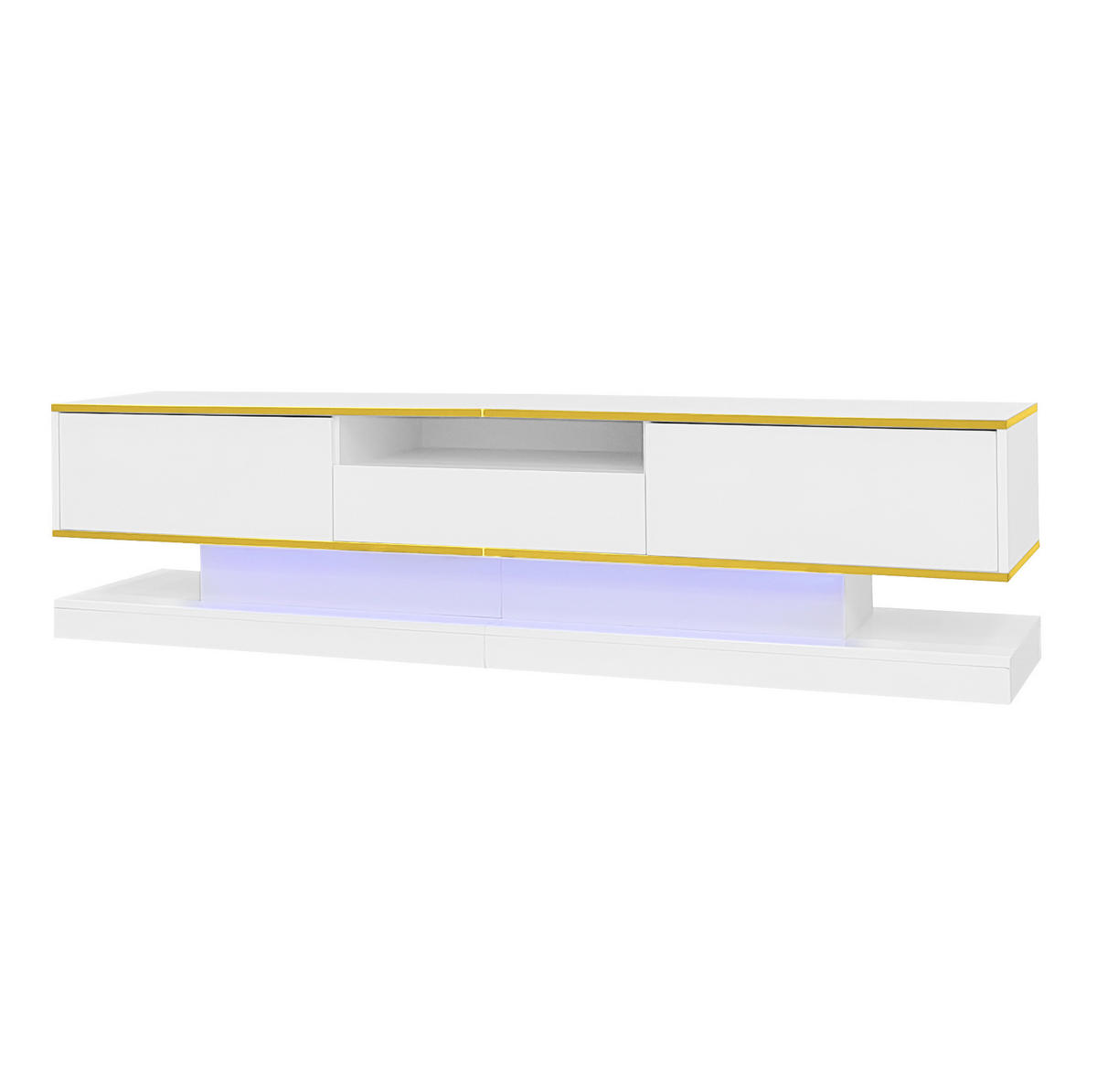 LOWBOARD 180/38/45 cm in Weiß Hochglanz mit 3 Schubladen und LED-Beleuchtung - Weiß, Holzwerkstoff (180/45/38cm) - Flora Grace