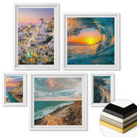 WANDBILDER 5er-Set - 50x50 cm & 20x30 cm & 40x60 cm Weißer Rahmen - Meereswellen, weiße Häuser, Santorini - Weiß, Kunststoff (40/60cm) - ArtPrintCave