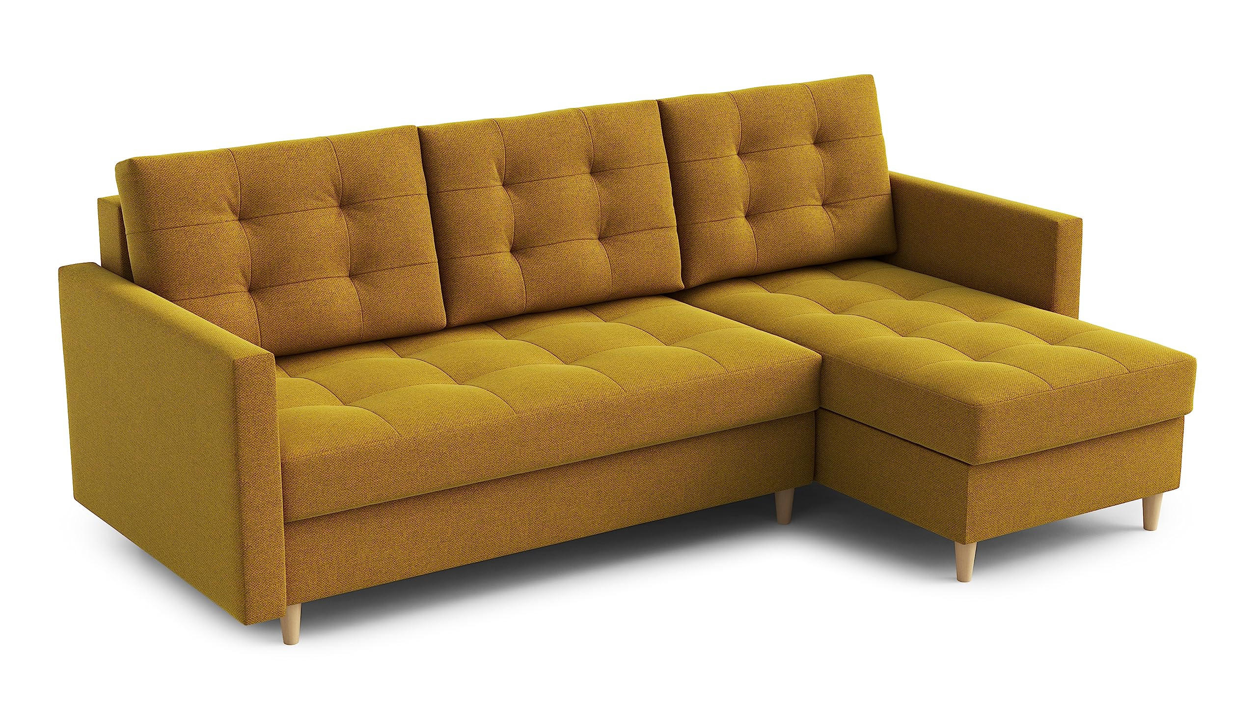 ECKSOFA DIVO Malmo L-förm, Schlaffunktion, elegantes Design, hochwertige Materialien, lose Rückenkissen, freistehend, RECHTS 224x144x95 cm Brown - Braun, Holz/Textil (224/144cm) - DomoHome