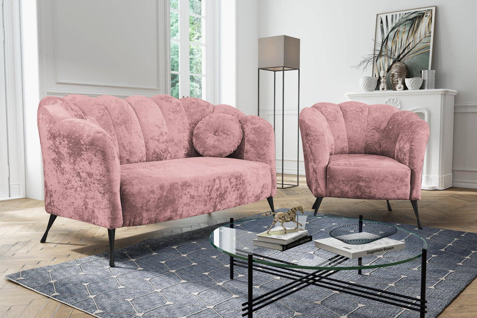 SITZGARNITUR Adria 2+1 - Dunkelrosa/Schwarz, Holzwerkstoff/Textil (242/78/83cm) - Ravio