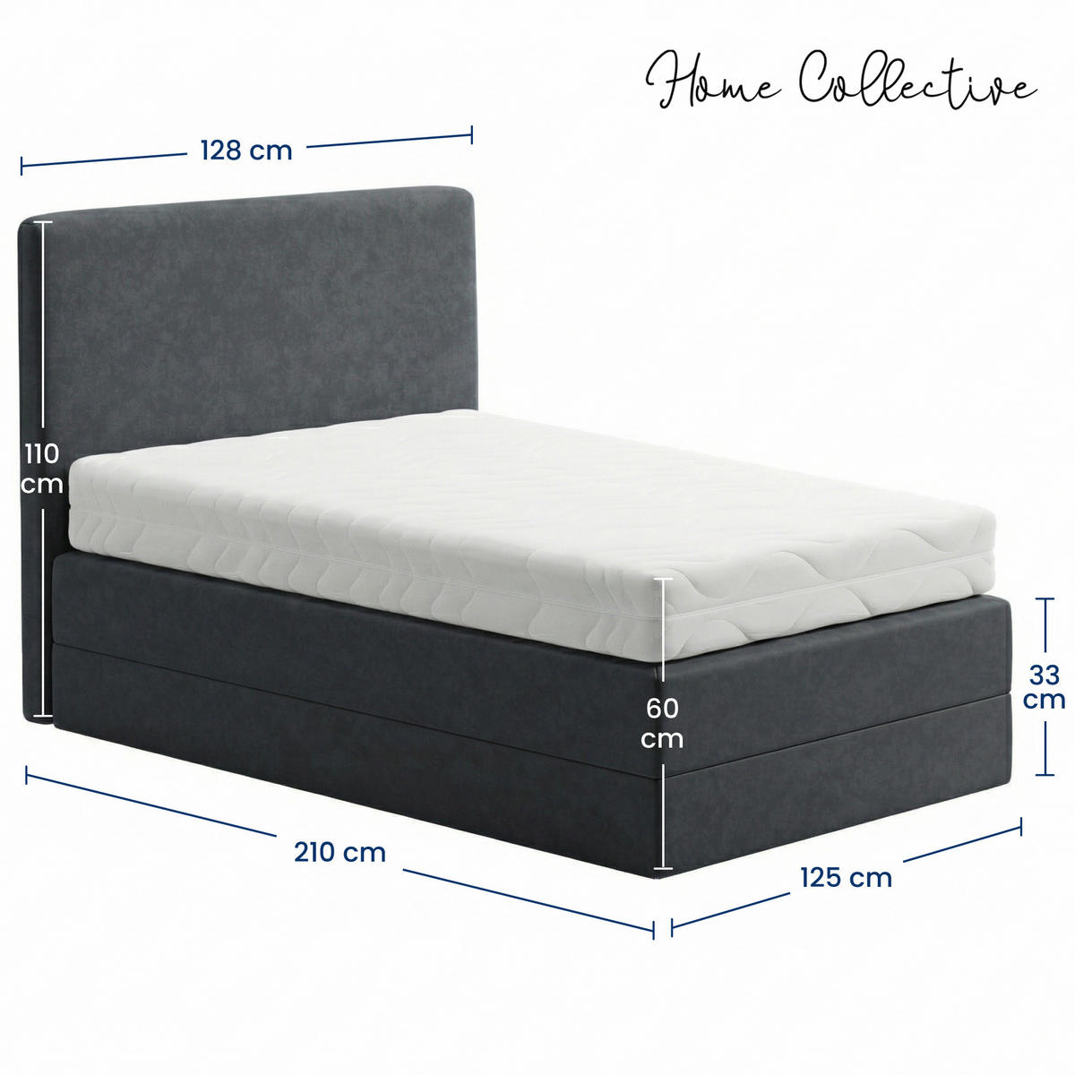 BOXSPRINGBETT mit Bonnell Matratze, mit Kopfteil, 120 x 200 cm, in Dunkelgrau - Anthrazit, Naturmaterialen (120/200cm) - Home Collective
