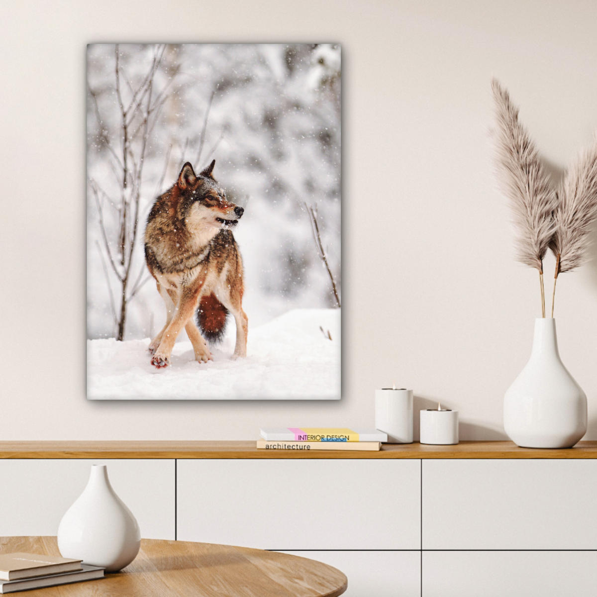LEINWANDBILD Wolf - Winter - Schnee - Natur - Tiere 60x80 cm - Haselnussfarben, Textil (60/80cm) - MuchoWow