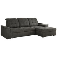 ECKSOFA MADRITO L - Dunkelgrau Velorus - Rechts - Dunkelgrau/Silberfarben, Textil/Metall (256/160cm)