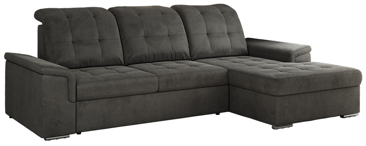 ECKSOFA MADRITO L - Dunkelgrau Velorus - Rechts - Dunkelgrau/Silberfarben, Textil/Metall (256/160cm)