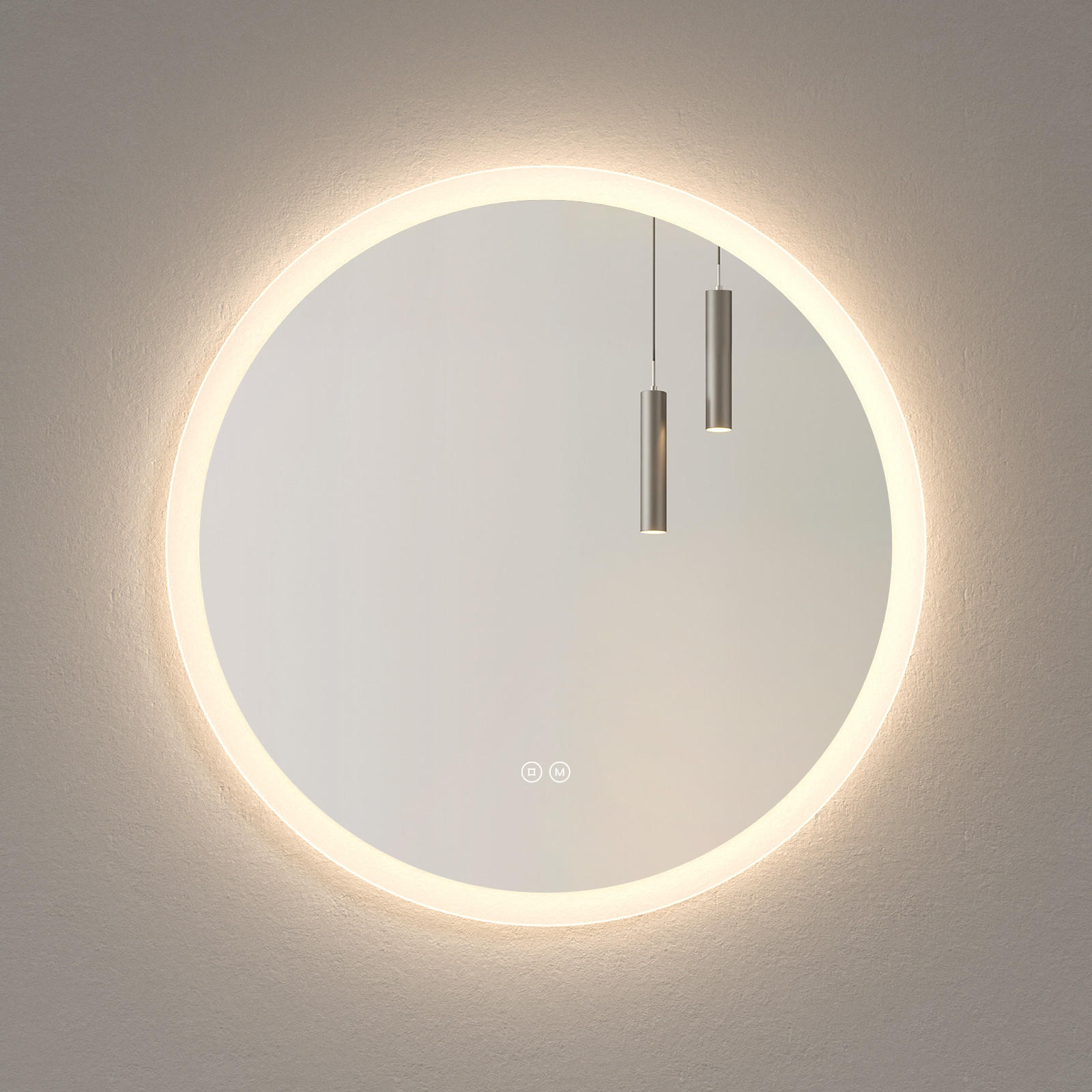 BADSPIEGEL mit Beleuchtung 3 Lichtfarben einstellbar beschlagfrei ф70 cm - Weiß, Glas (70/3.5/70cm) - EMKE