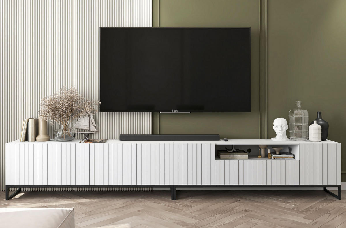 TV-LOWBOARD 2er-Set Elpis2 Weiß matt mit schwarzem Metallrahmen 150 cm - Schwarz/Weiß, Holzwerkstoff/Metall (300/51.5/36.5cm) - Meble Lindner
