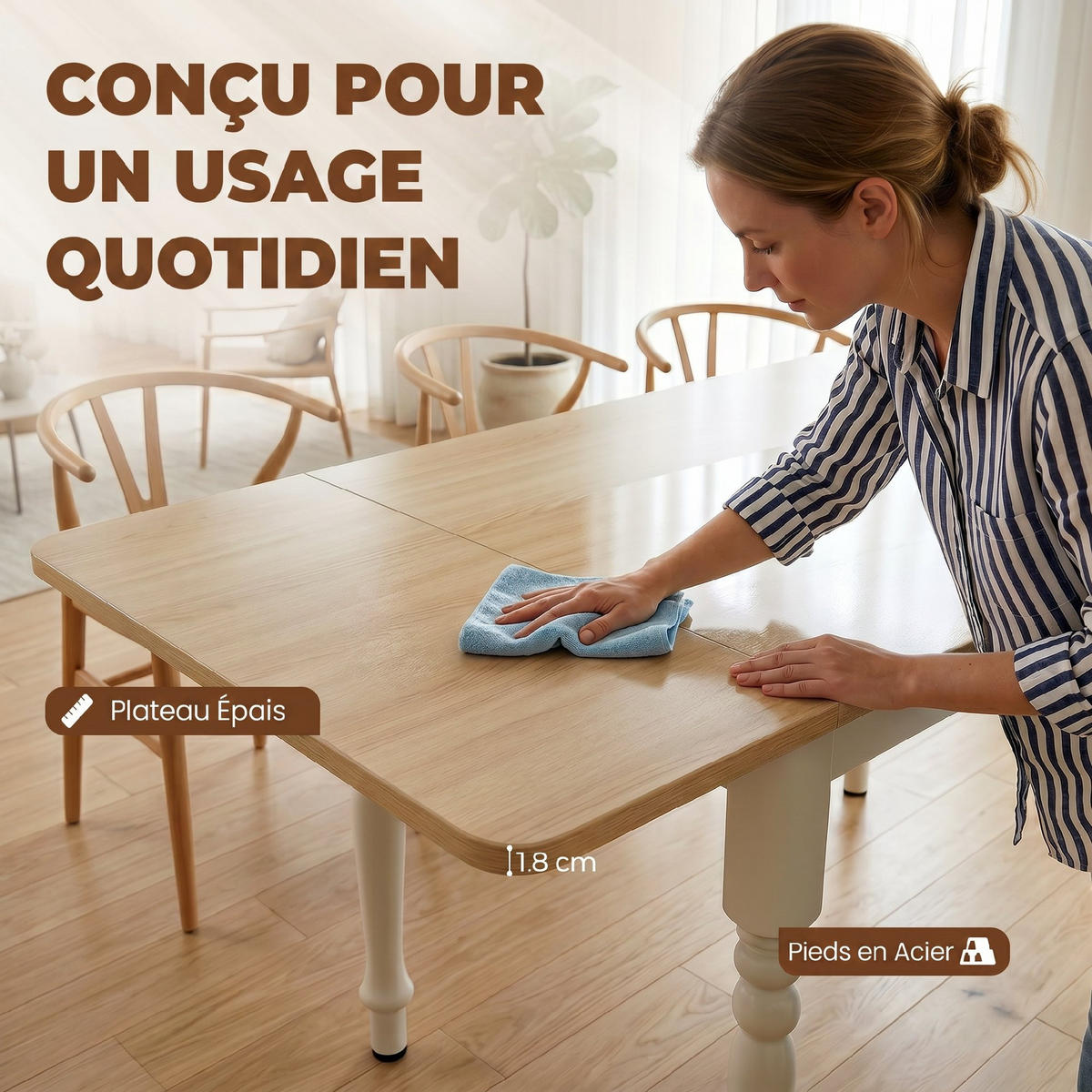 ESSTISCH Naturholz 1 Stück - Beige, Naturmaterialien (134/80/75cm) - GiPP