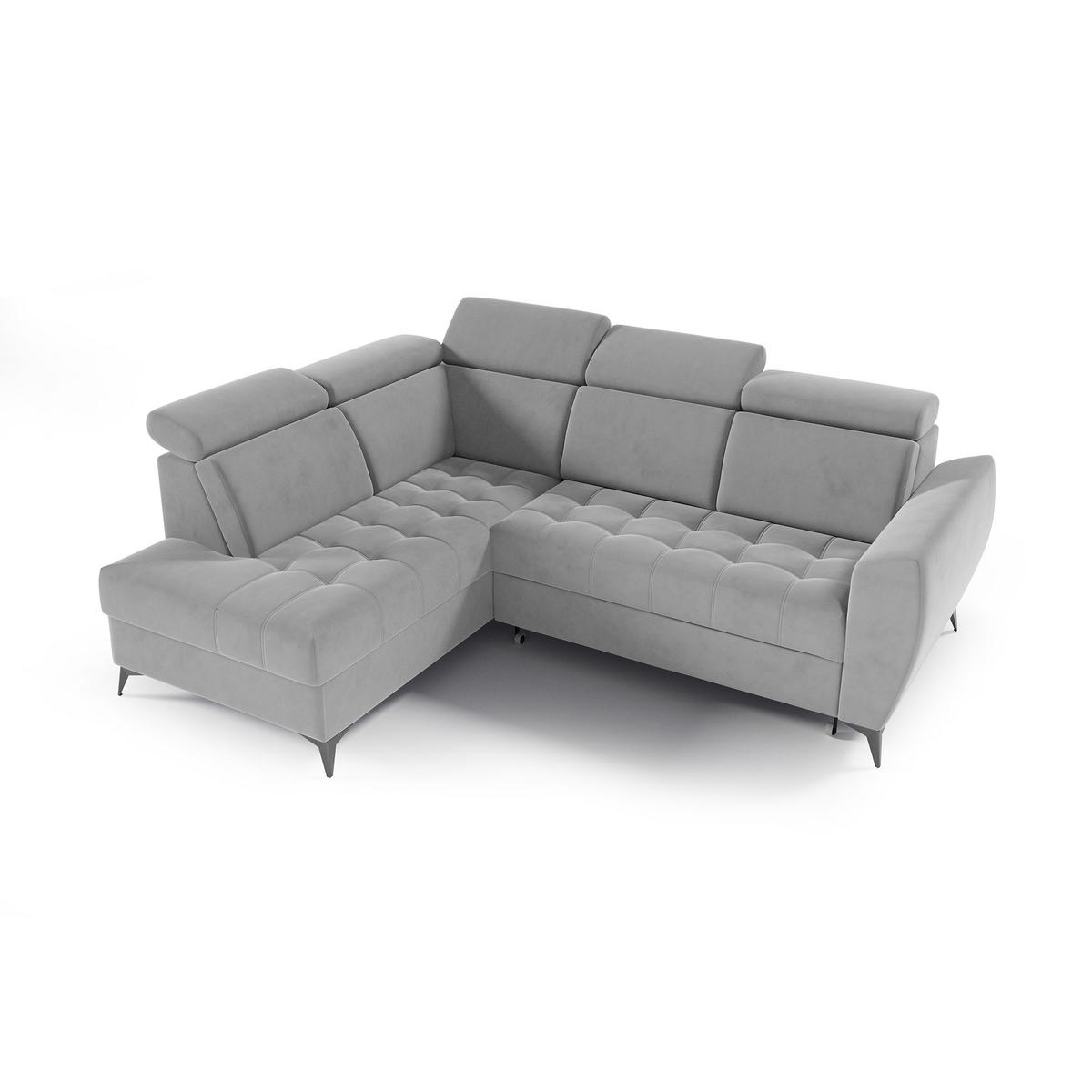ECKSCHLAFSOFA Aurora II mit verstellbare Kopfstützen, Hellgrau, links - Hellgrau/Schwarz, Textil (266/204cm) - Beautysofa