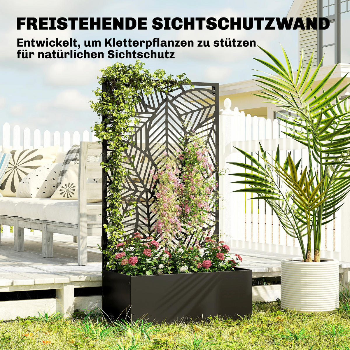 HOCHBEET mit Rankgitter Metall Schwarz - Schwarz, Metall (30/113/60cm) - Outsunny