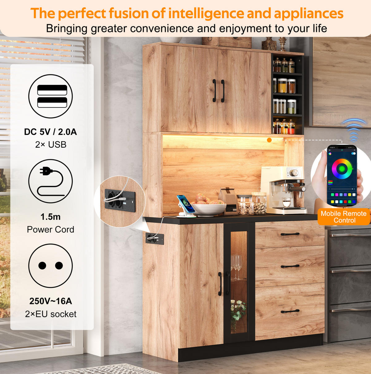 BIFE omara iz MDF v videzu lesa in črni barvi z LED-osvetlitvijo - naravne barve, leseni material (40/180/105cm) - OKMYHOME