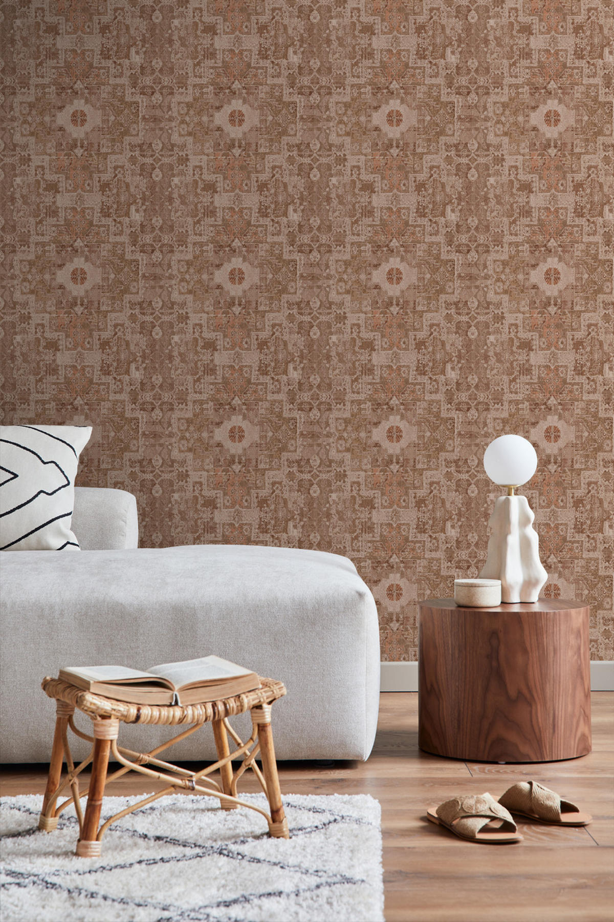 TAPETE orientalisches Kelim-Patchwork 50 x 900 cm - Braun, Papier (50/900cm) - ESTAhome