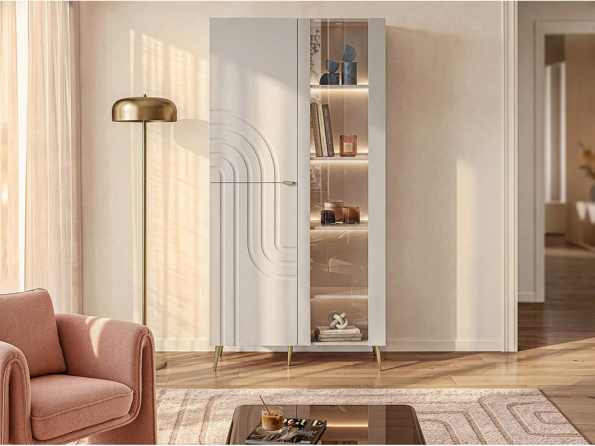 VITRINENSCHRANK - 100 x 45 - glas - beige Lesfara - Beige, Glas/Holz (100/190.5/45cm) - Vente-Unique